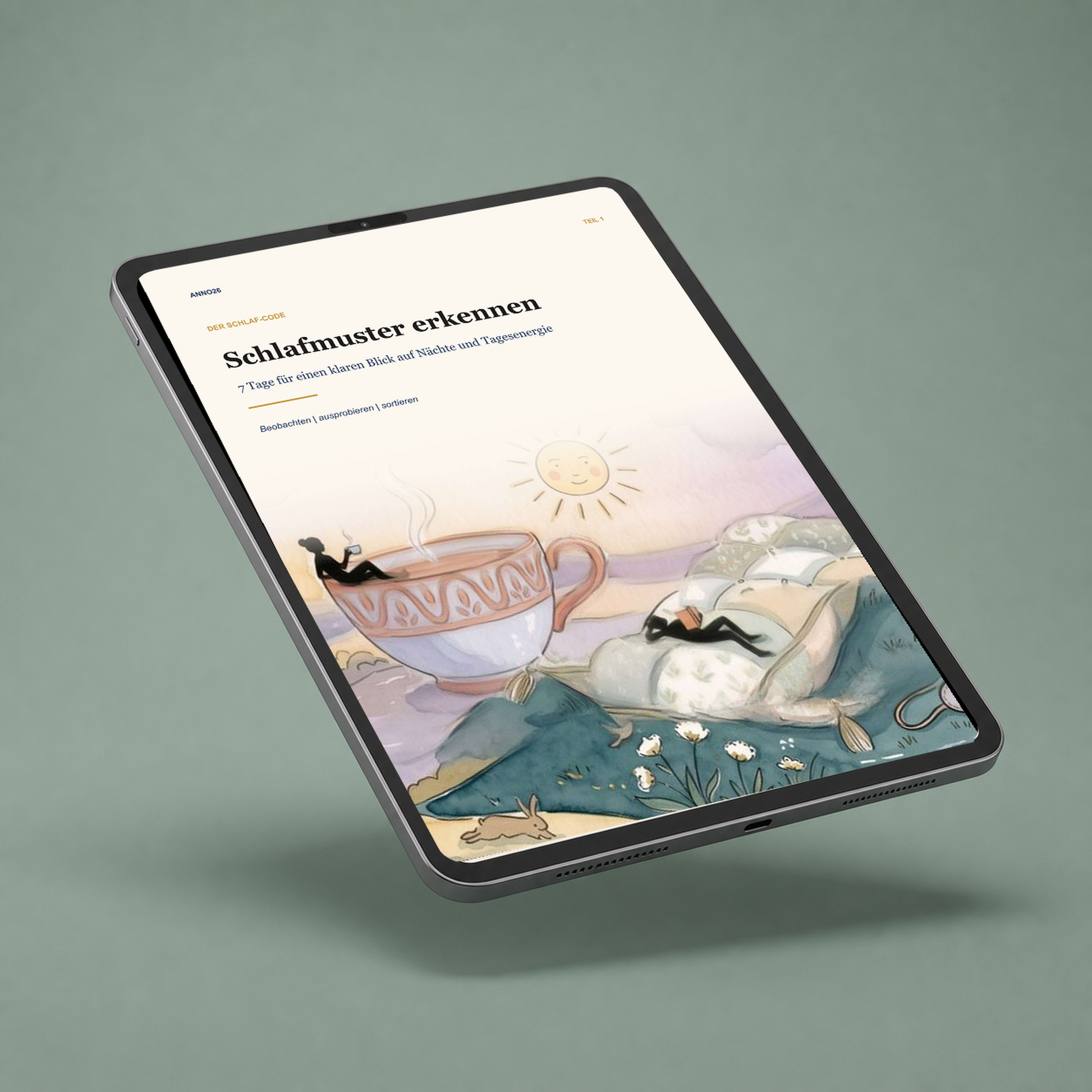 Der Schlaf-Code Teil 1 – Schlafmuster erkennen als digitales Anno26-Workbook auf einem Tablet