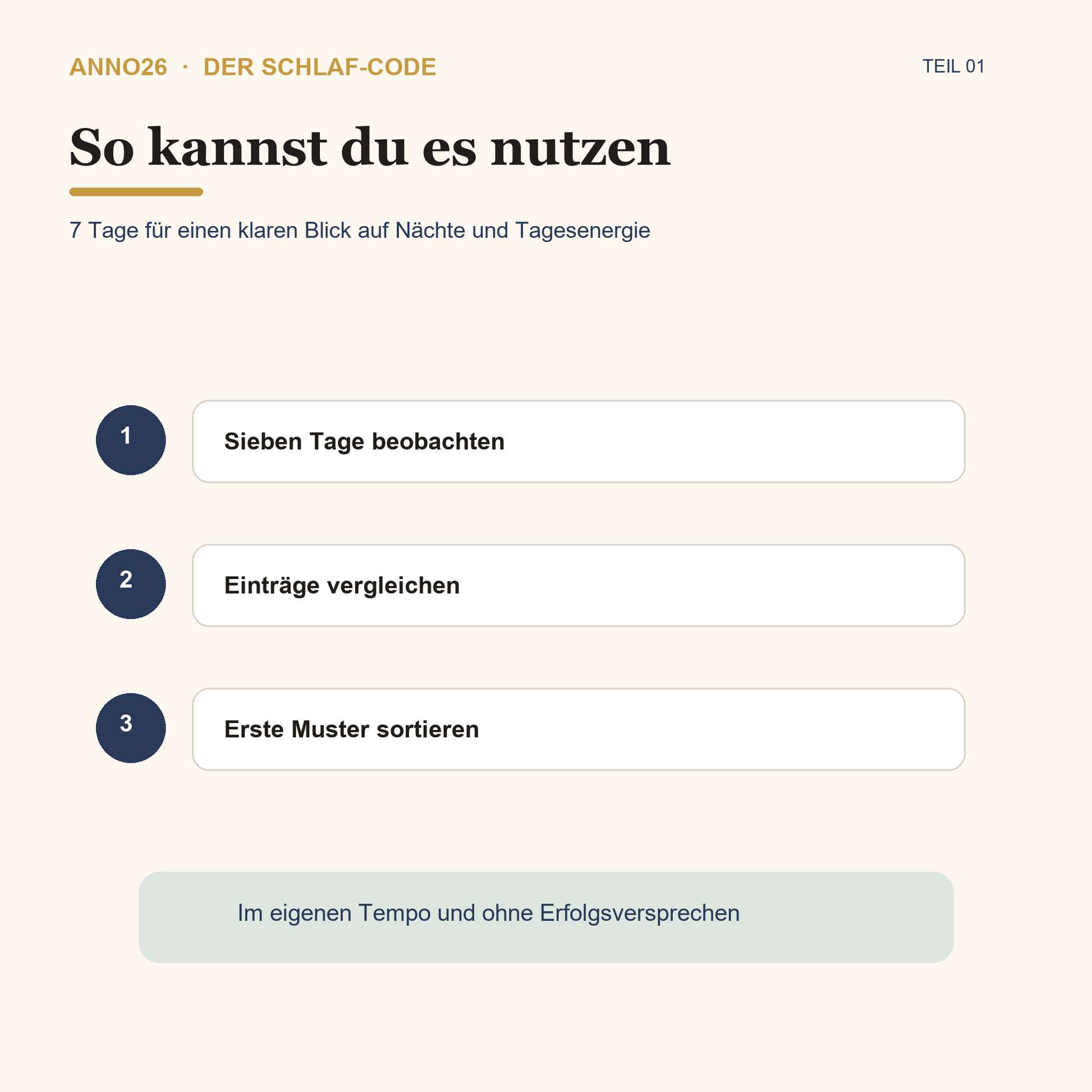 Anwendung des Schlaf-Code Teil 1 Workbooks