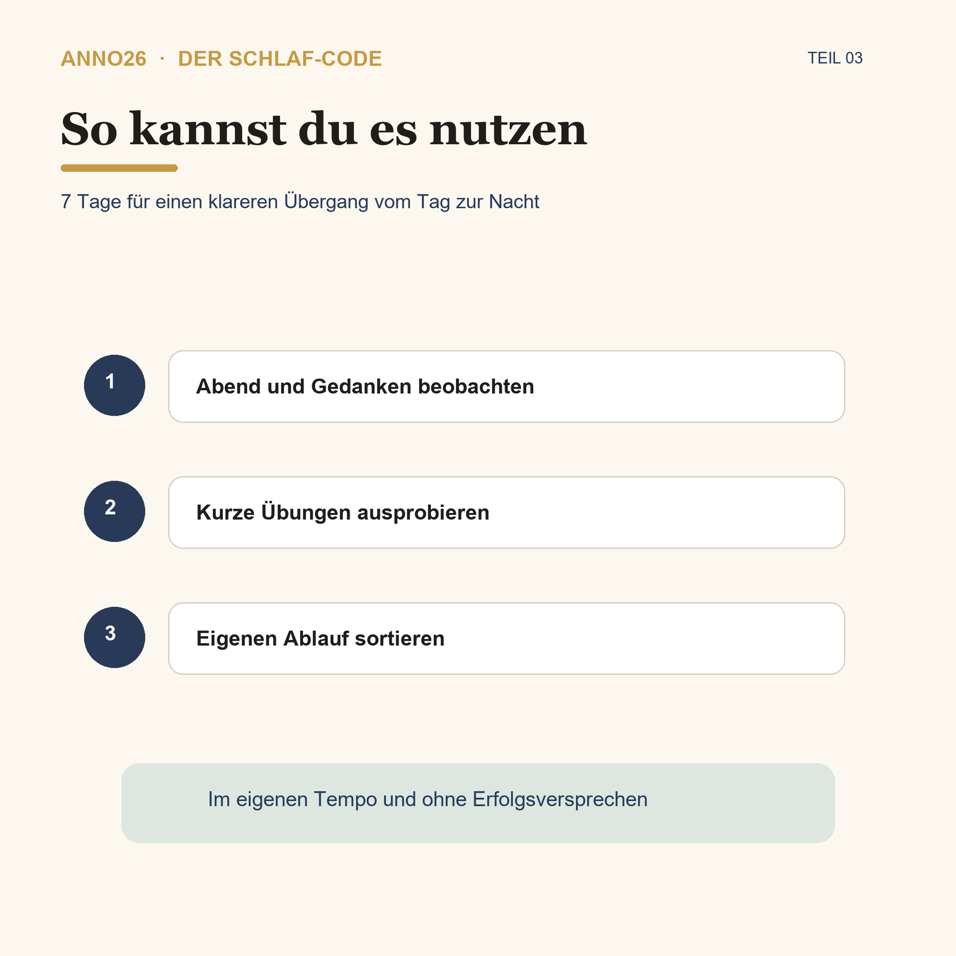 Anwendung des Schlaf-Code Teil 3 Workbooks
