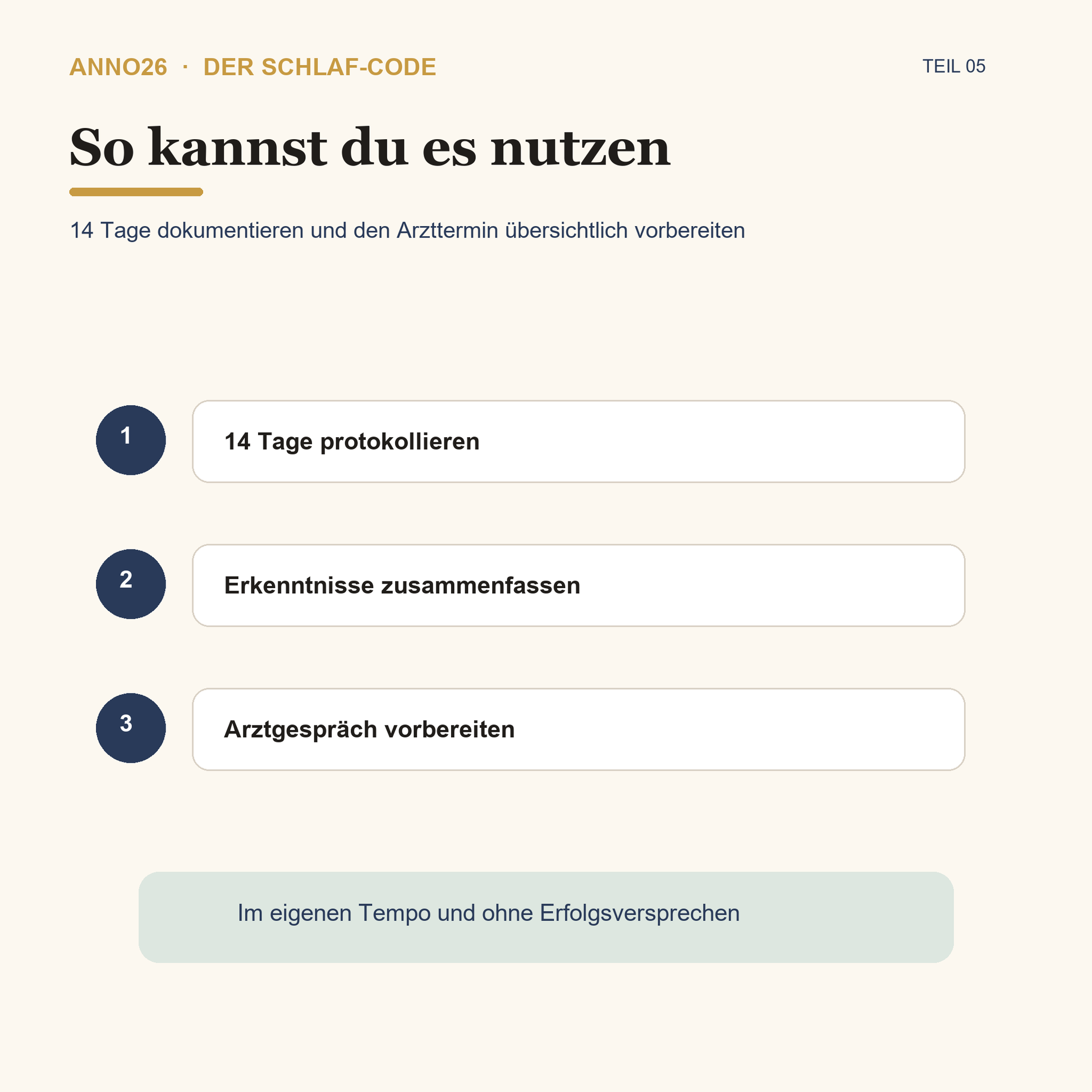 Anwendung des Schlaf-Code Teil 5 Workbooks