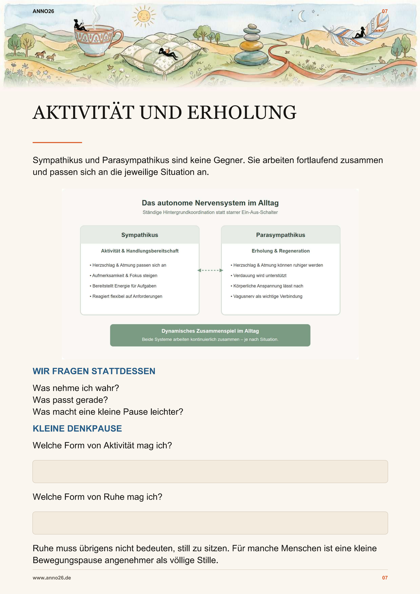 Innenseite des Vagusnerv Workbooks zu Aktivität und Erholung