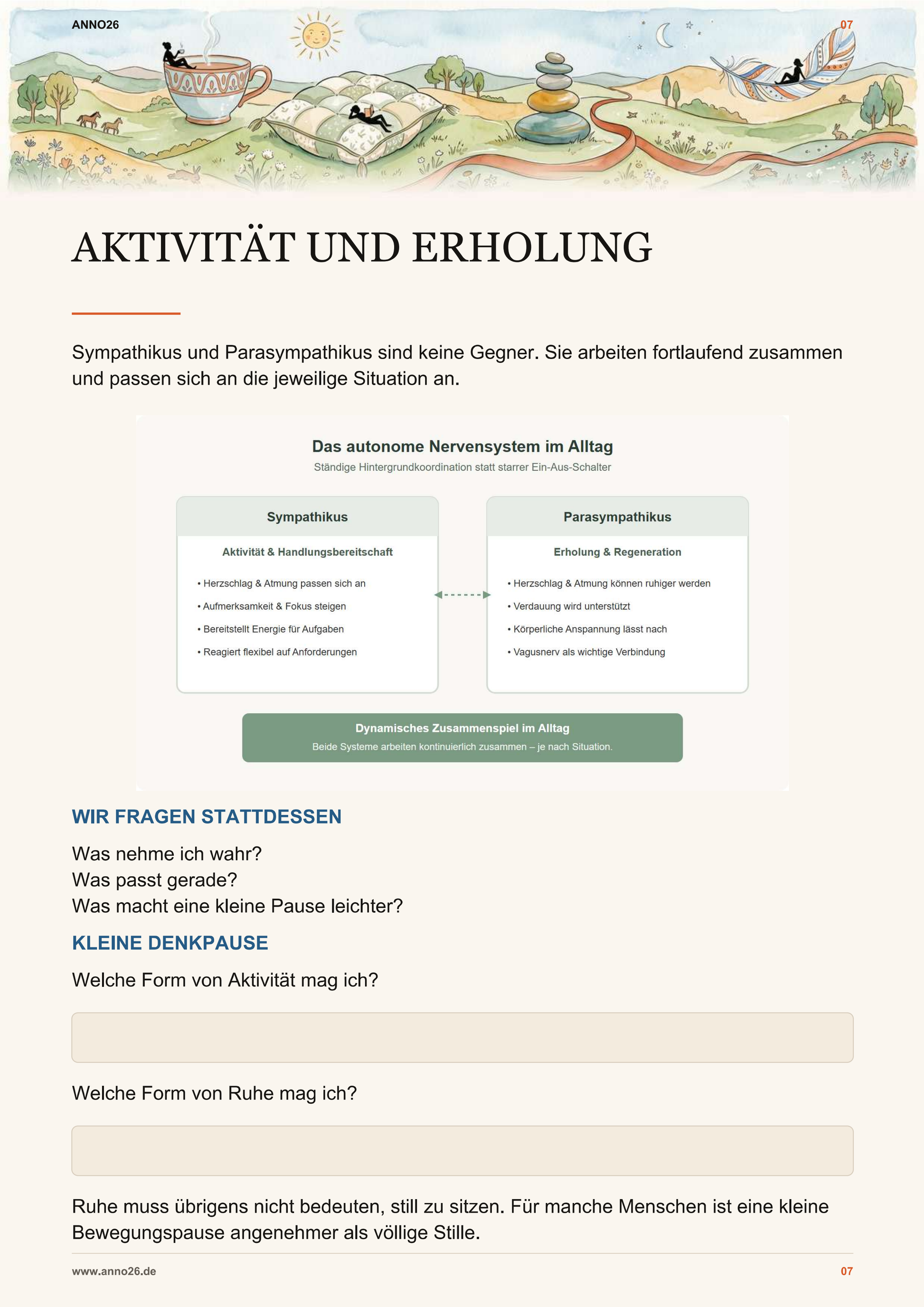 Innenseite des Vagusnerv Workbooks zu Aktivität und Erholung